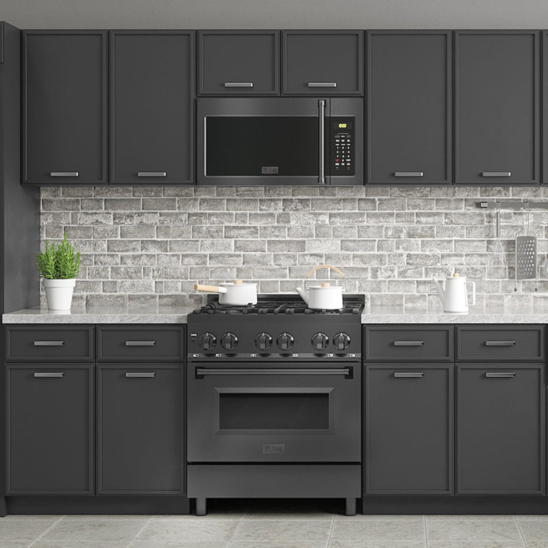 ZLINE 3-Piece Appliance Package - 30-inch Dual Fuel Range with Brass Burners, 36-inch Refrigerator, Over the Range Microwave/Vent Hood Combo in Black Stainless Steel (3KPR-RABOTRH30) Appliance Package ZLINE 