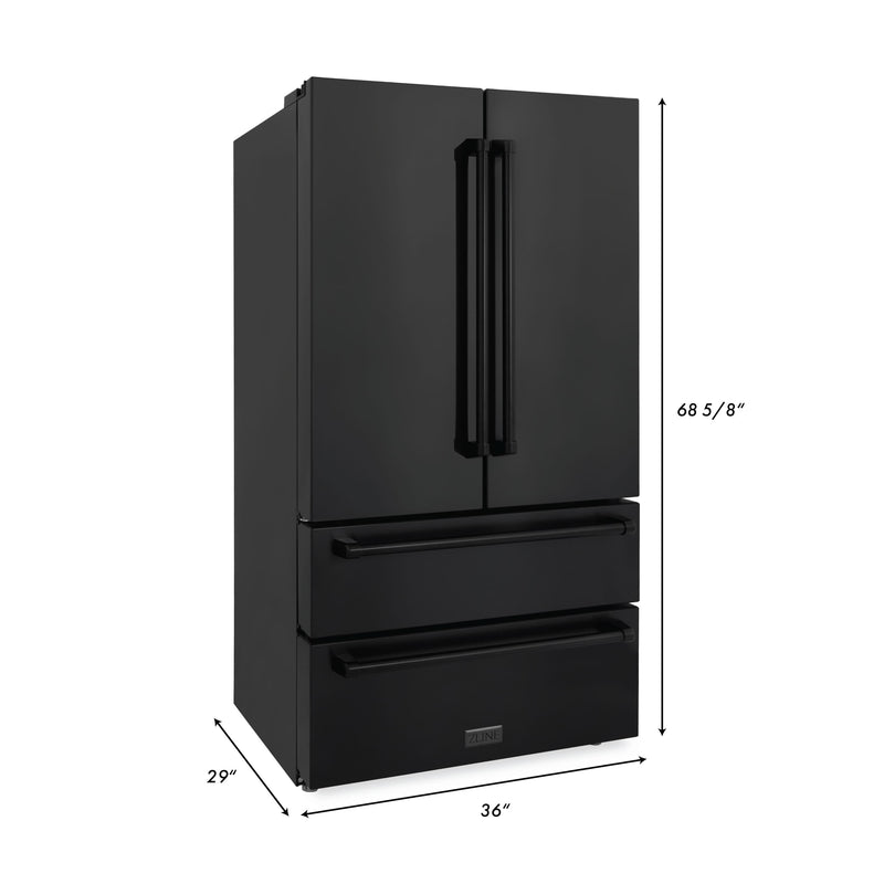 ZLINE 3-Piece Appliance Package - 30-inch Gas Range with Brass Burners, 36-inch Refrigerator, Over the Range Microwave/Vent Hood Combo in Black Stainless Steel (3KPR-RGBOTRH30) Appliance Package ZLINE 
