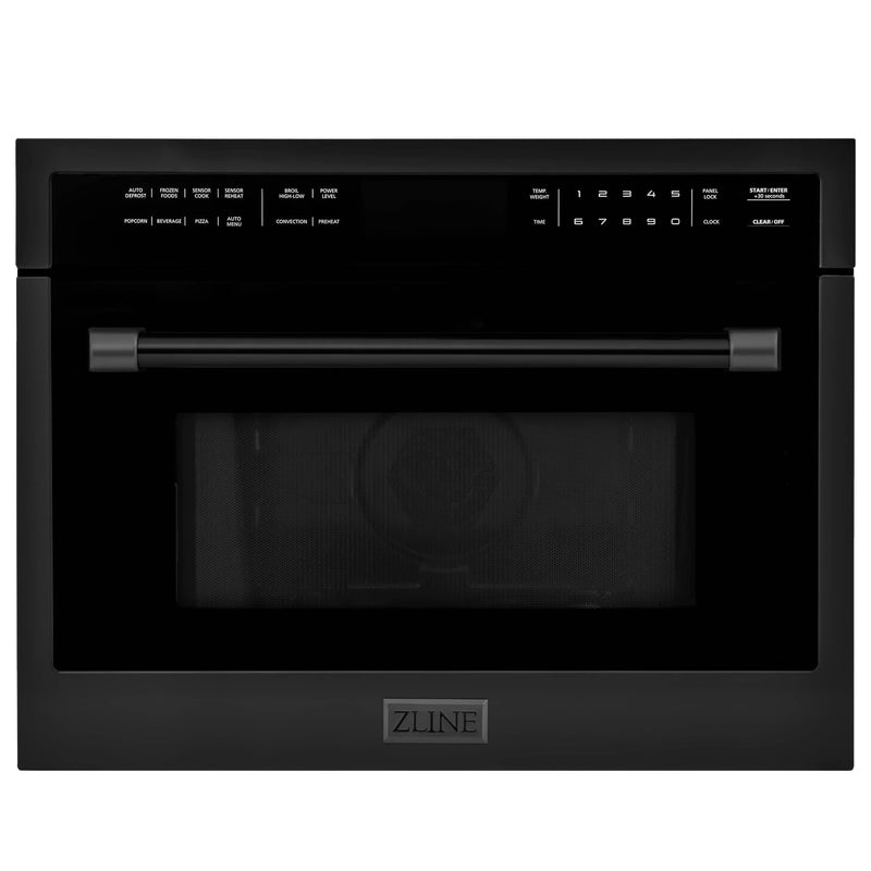 ZLINE 3-Piece Appliance Package - 36" Gas Range with Brass Burners, Convertible Wall Mount Hood & Microwave Oven in Black Stainless Steel Appliance Package ZLINE 