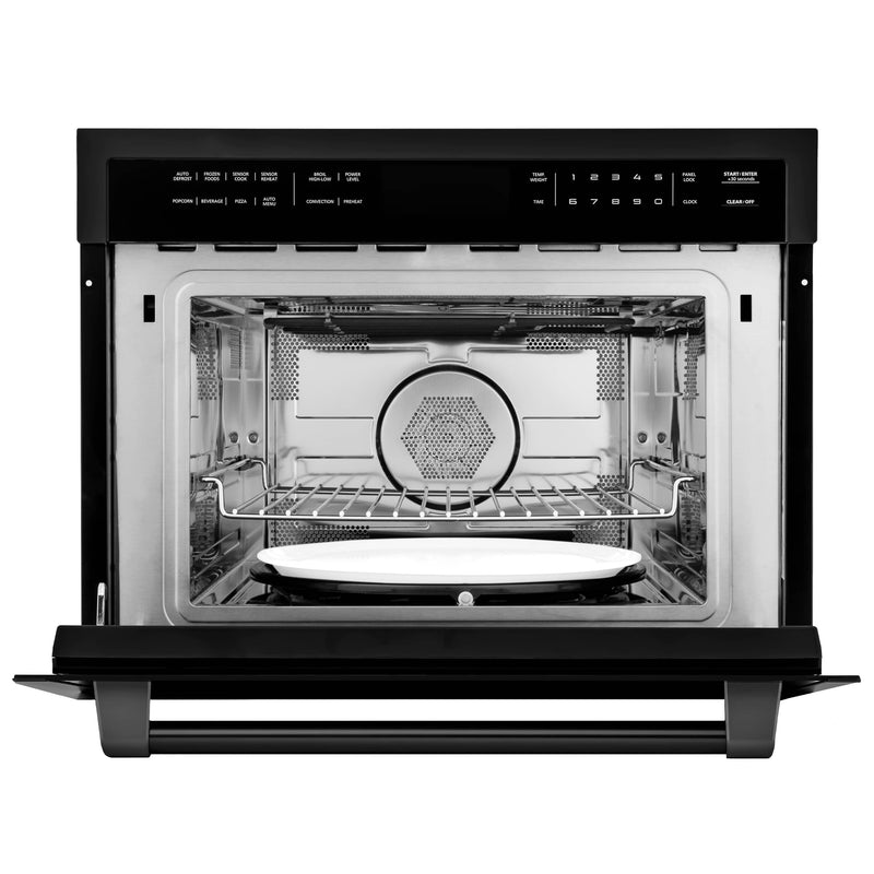ZLINE 3-Piece Appliance Package - 36" Gas Range with Brass Burners, Convertible Wall Mount Hood & Microwave Oven in Black Stainless Steel Appliance Package ZLINE 