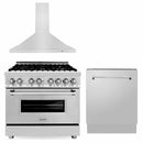 ZLINE 3-Piece Appliance Package - 36-inch Dual Fuel Range, Tall Tub Dishwasher & Premium Hood in Stainless Steel (3KP-RARH36-DWV) Appliance Package ZLINE 