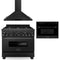 ZLINE 3-Piece Appliance Package - 36-inch Dual Fuel Range with Brass Burners, Convertible Wall Mount Hood & 24-inch Microwave Oven in Black Stainless Steel (3KP-RABRHMWO-36)