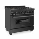 ZLINE 3-Piece Appliance Package - 36-inch Dual Fuel Range with Brass Burners, Convertible Wall Mount Hood & 24-inch Microwave Oven in Black Stainless Steel (3KP-RABRHMWO-36) Appliance Package ZLINE 