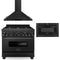 ZLINE 3-Piece Appliance Package - 36-inch Dual Fuel Range with Brass Burners, Premium Convertible Range Hood & Microwave Drawer in Black Stainless Steel (3KP-RABRH36-MW)
