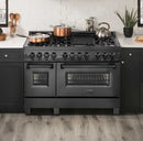 ZLINE 3-Piece Appliance Package - 48" Dual Fuel Range with Brass Burners, Convertible Wall Mount Hood, and 3-Rack Dishwasher in Black Stainless Steel Appliance Package ZLINE 