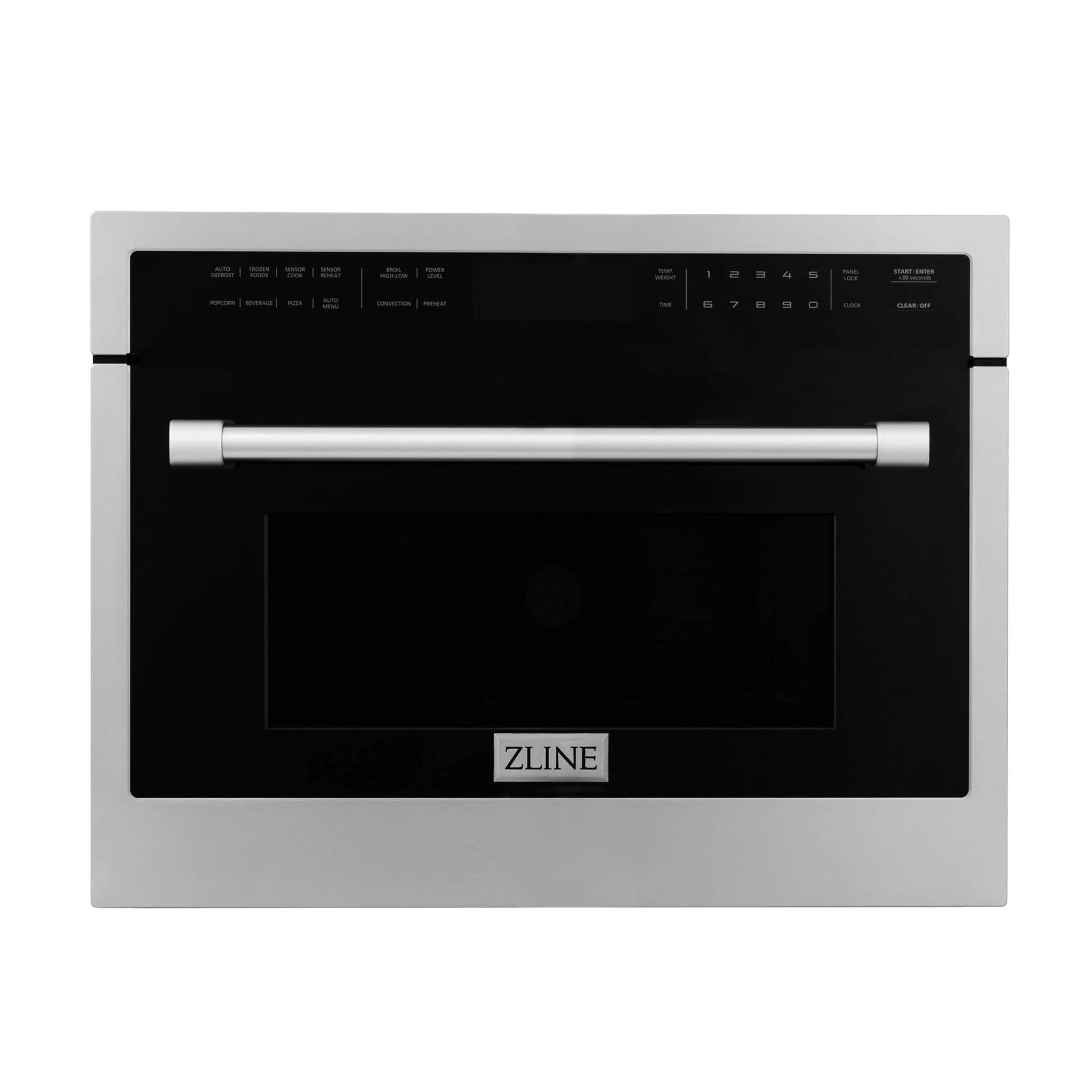 Stainless oven door with black glass window and centered ZLINE logo