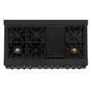 ZLINE 3-Piece Appliance Package - 48" Gas Range with Brass Burners, Convertible Wall Mount Hood, and Microwave Drawer in Black Stainless Steel Appliance Package ZLINE 