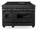 ZLINE 3-Piece Appliance Package - 48" Gas Range with Brass Burners, Convertible Wall Mount Hood, and Microwave Drawer in Black Stainless Steel Appliance Package ZLINE 