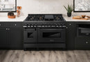 ZLINE 3-Piece Appliance Package - 48" Gas Range with Brass Burners, Convertible Wall Mount Hood, and Microwave Drawer in Black Stainless Steel Appliance Package ZLINE 