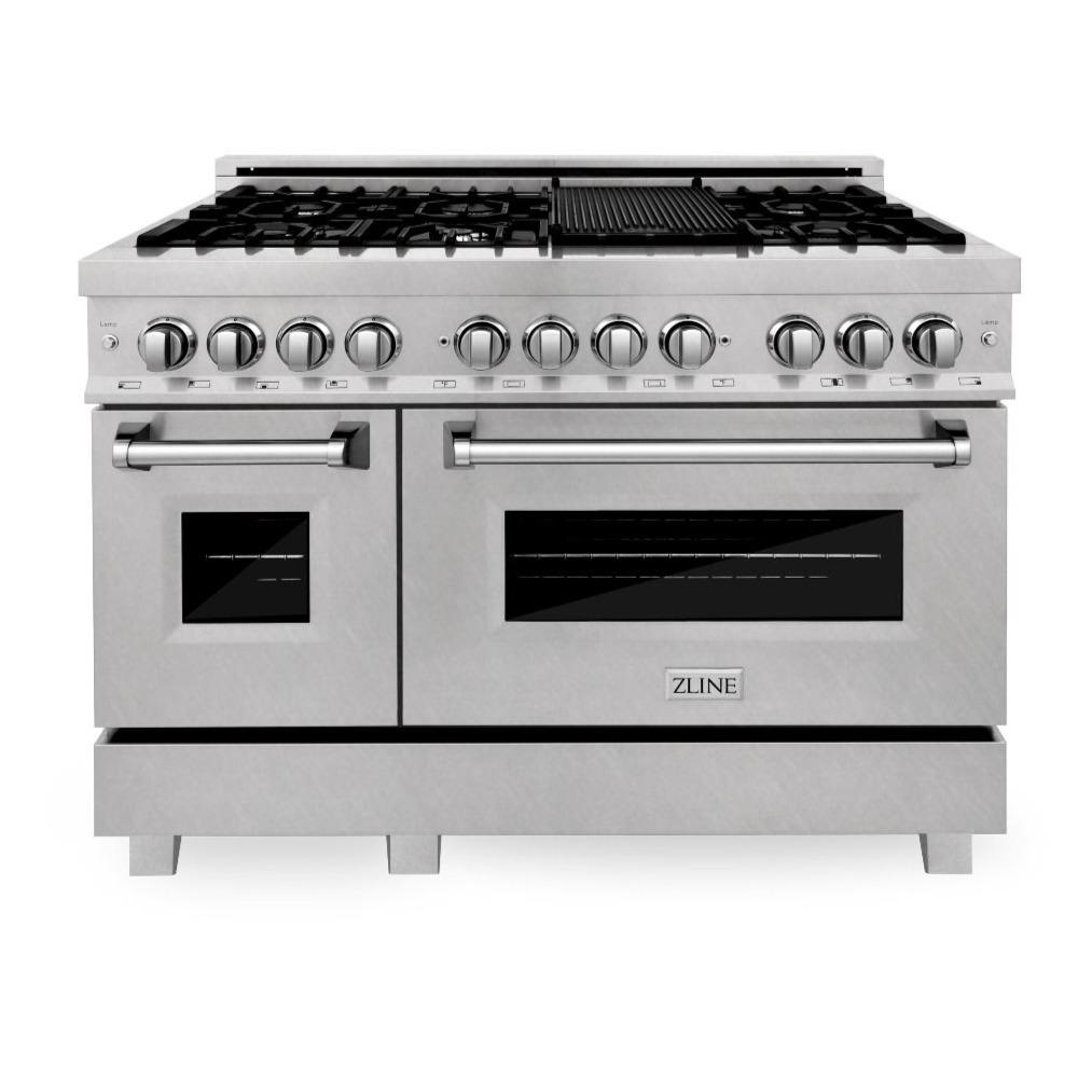ZLINE dual fuel range in stainless steel with burners and twin ovens