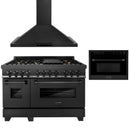 ZLINE 3-Piece Appliance Package - 48-inch Dual Fuel Range with Brass Burners, 24-inch Microwave Oven & Convertible Wall Mount Range Hood in Black Stainless Steel (3KP-RABRHMWO-48) Appliance Package ZLINE 