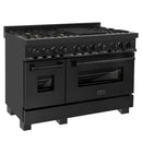 ZLINE 3-Piece Appliance Package - 48-inch Dual Fuel Range with Brass Burners, 24-inch Microwave Oven & Convertible Wall Mount Range Hood in Black Stainless Steel (3KP-RABRHMWO-48) Appliance Package ZLINE 