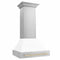 ZLINE 30-Inch Autograph Edition Wall Mount Range Hood in Stainless Steel with White Matte Shell and Gold Handle (8654STZ-WM30-G)