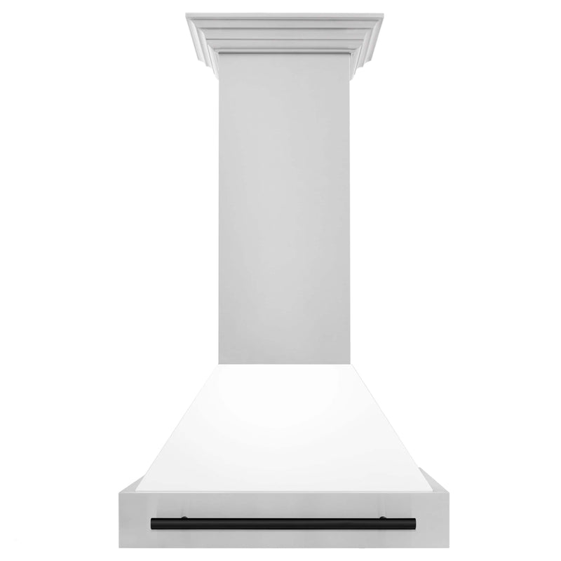 ZLINE 30" Autograph Edition Wall Mount Range Hood in Stainless Steel with White Matte Shell and Matte Black Handle (8654STZ-WM30-MB) Range Hoods ZLINE 