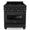 ZLINE 30-Inch Black Stainless 4.0 Cu.ft. 4 Gas Burner/Electric Oven Range With Brass Burners (RAB-BR-30)