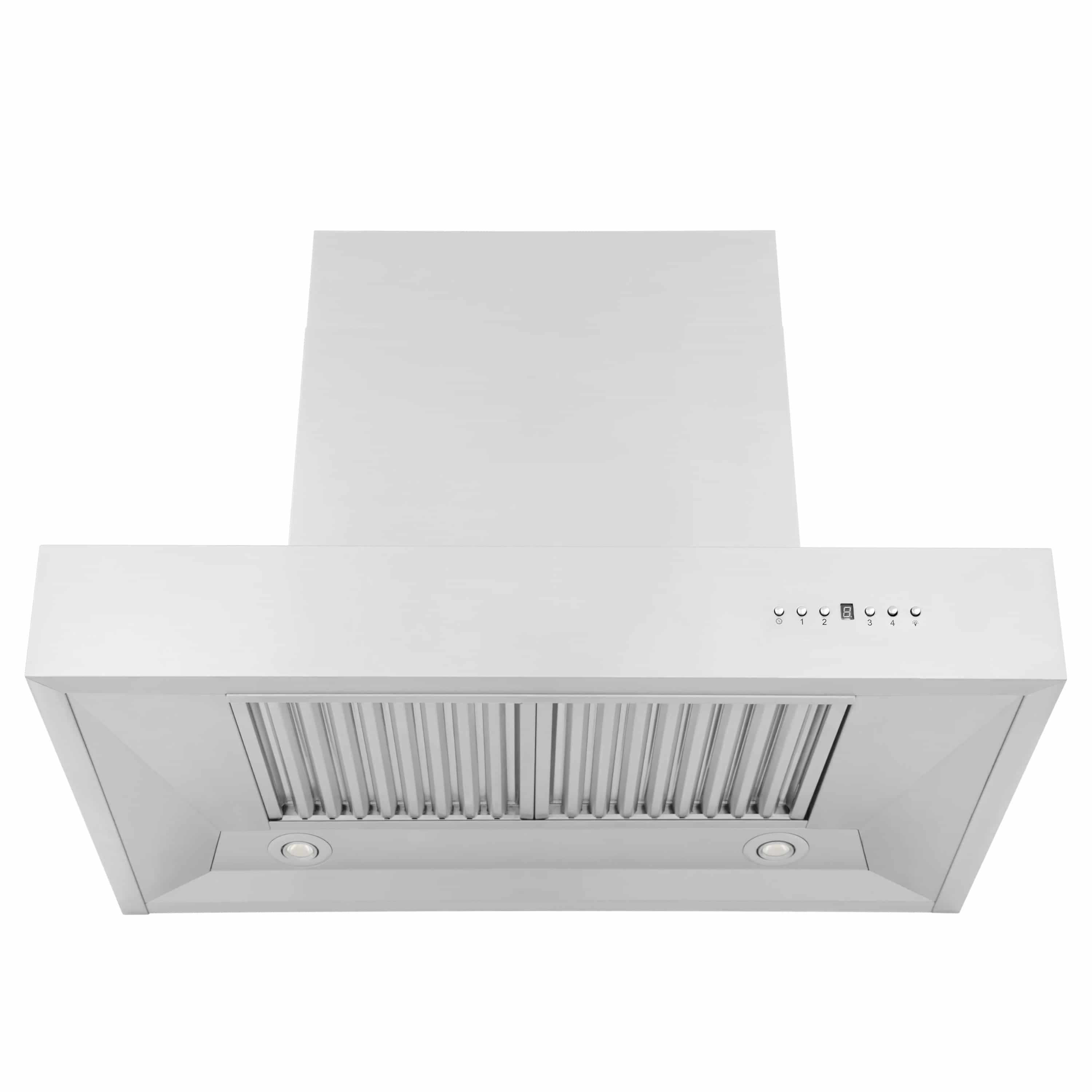 Stainless steel range hood canopy with baffle filters and two circular lights