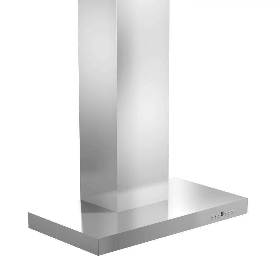 Stainless steel wall mount range hood with underside vent grille and vent opening