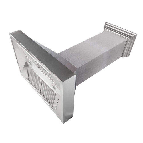 Stainless convertible vent range hood side view with vent baffle and fan grille