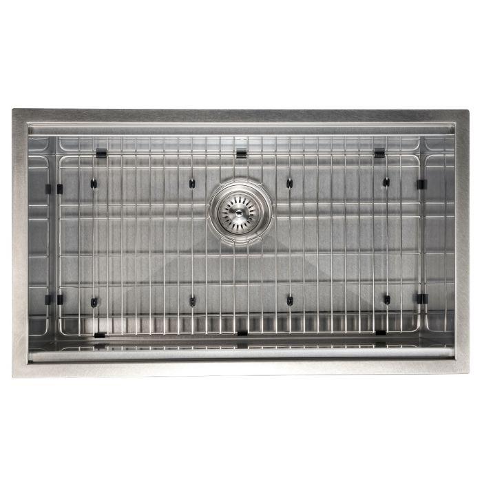 Stainless steel sink bottom grid with centered drain