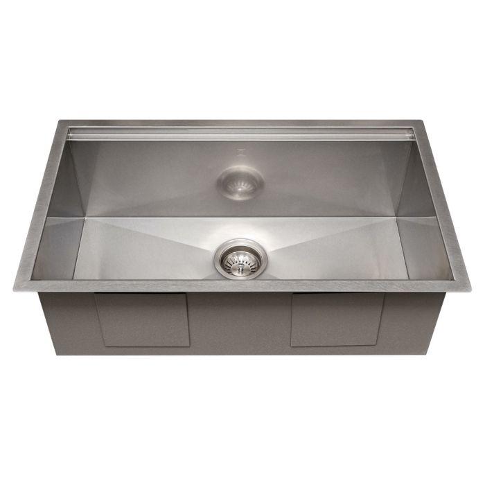 Single-bowl stainless steel sink basin with centered drain