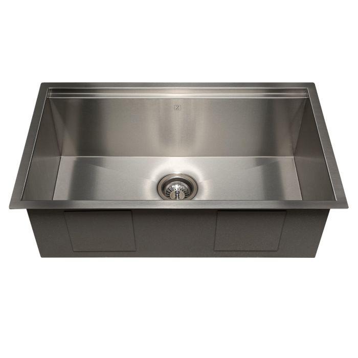 Stainless steel single-bowl sink with center drain and front mounting panels