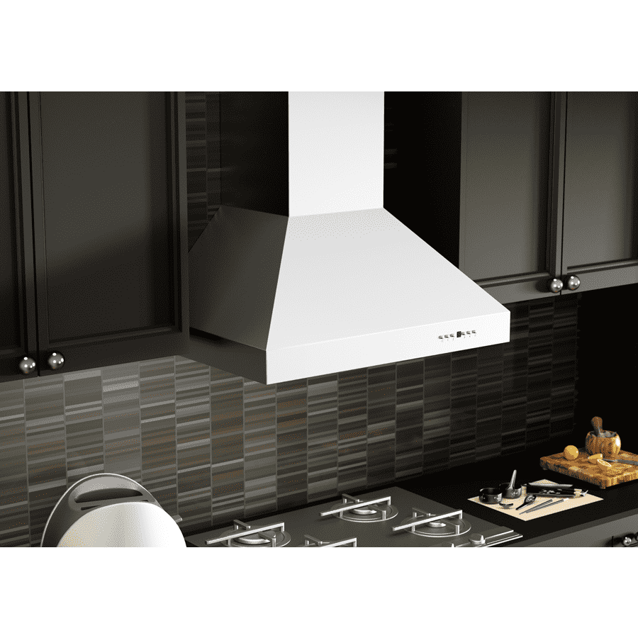 Wall-mount stainless steel range hood with chimney extension and front control panel