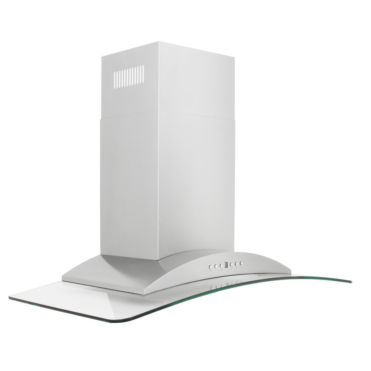 Stainless steel wall-mount range hood with glass canopy and chimney vent