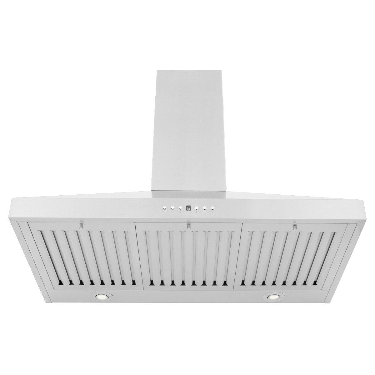 Stainless steel wall range hood with chimney duct and control buttons