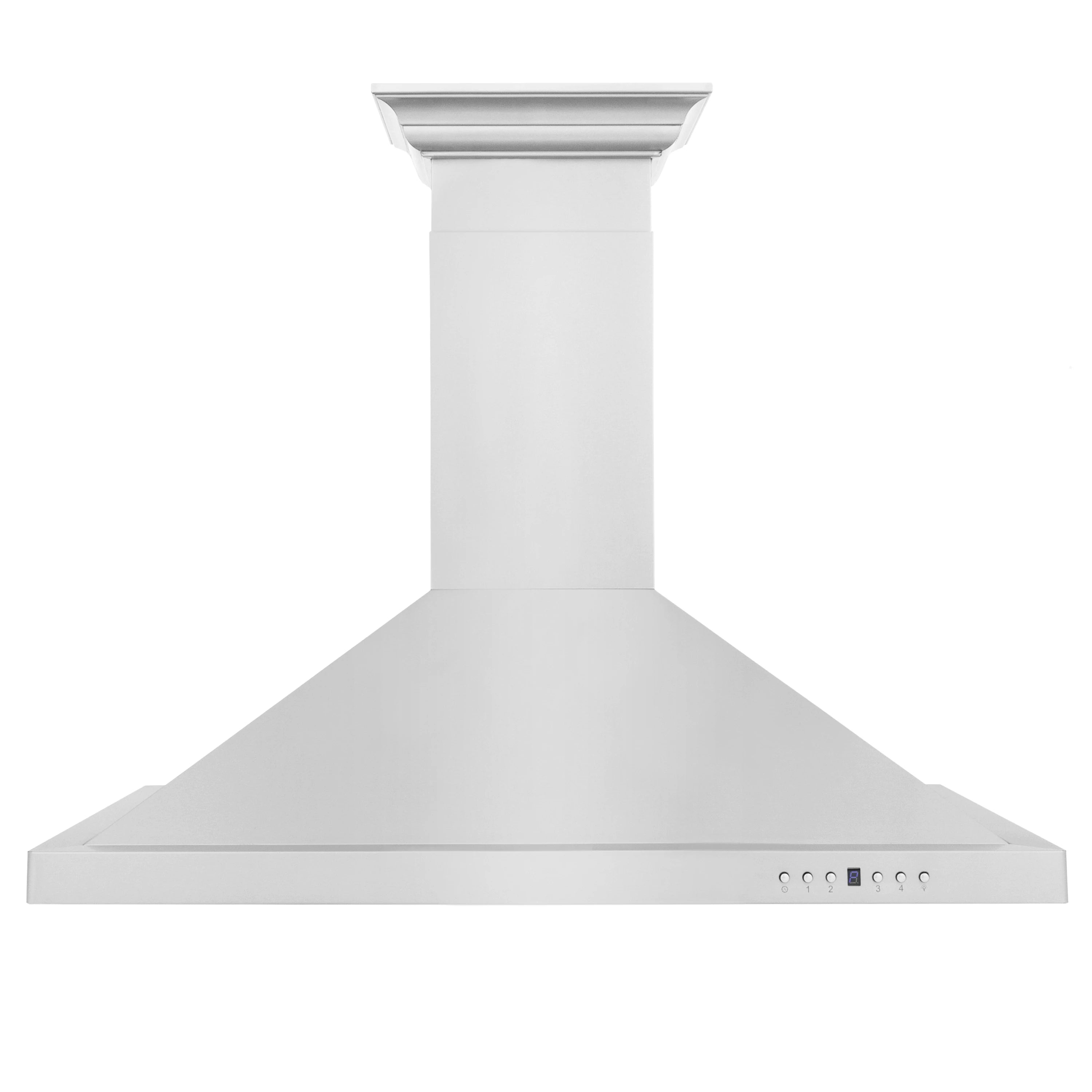 Wall-mount stainless steel vent hood with crown molding chimney and flat canopy