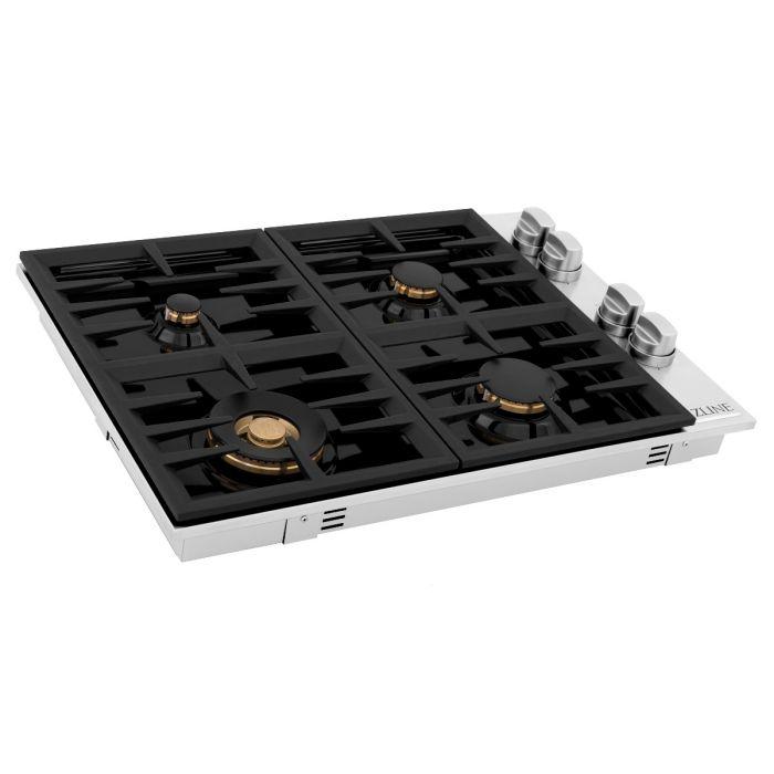 ZLINE 30 In. Drop-in Cooktop With 4 Gas Burners And Black Porcelain Top with Brass Burners (RC-BR-30-PBT) Cooktops ZLINE 