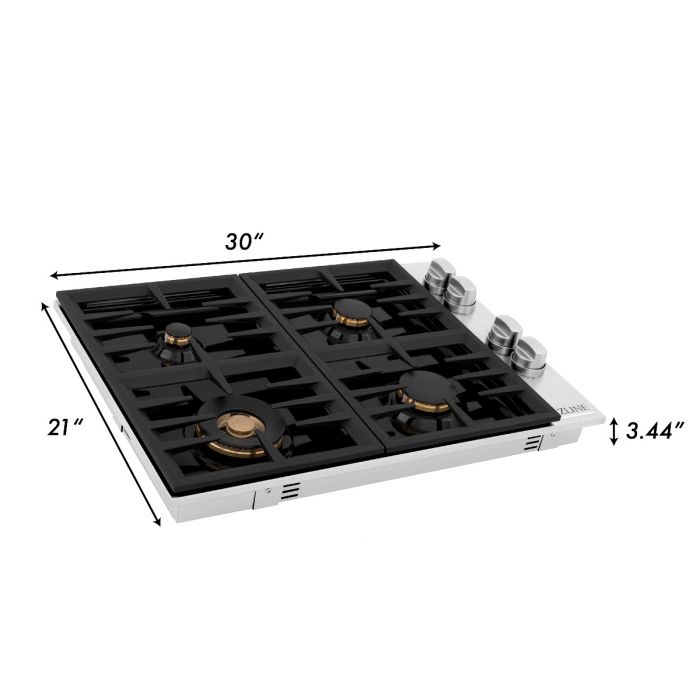 ZLINE 30 In. Drop-in Cooktop With 4 Gas Burners And Black Porcelain Top with Brass Burners (RC-BR-30-PBT) Cooktops ZLINE 