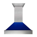ZLINE 30-Inch Ducted Satin Stainless Steel Wall Mount Range Hood with Blue Gloss Shell (8654BG-30)