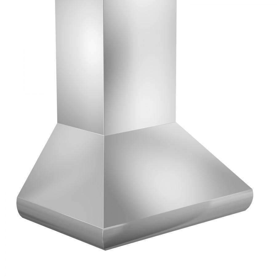 Stainless steel chimney range hood underside showing vent panel with slots