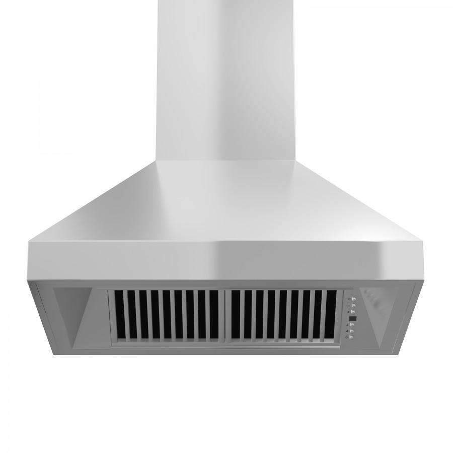 Stainless steel wall mount range hood canopy with vent slots and control panel