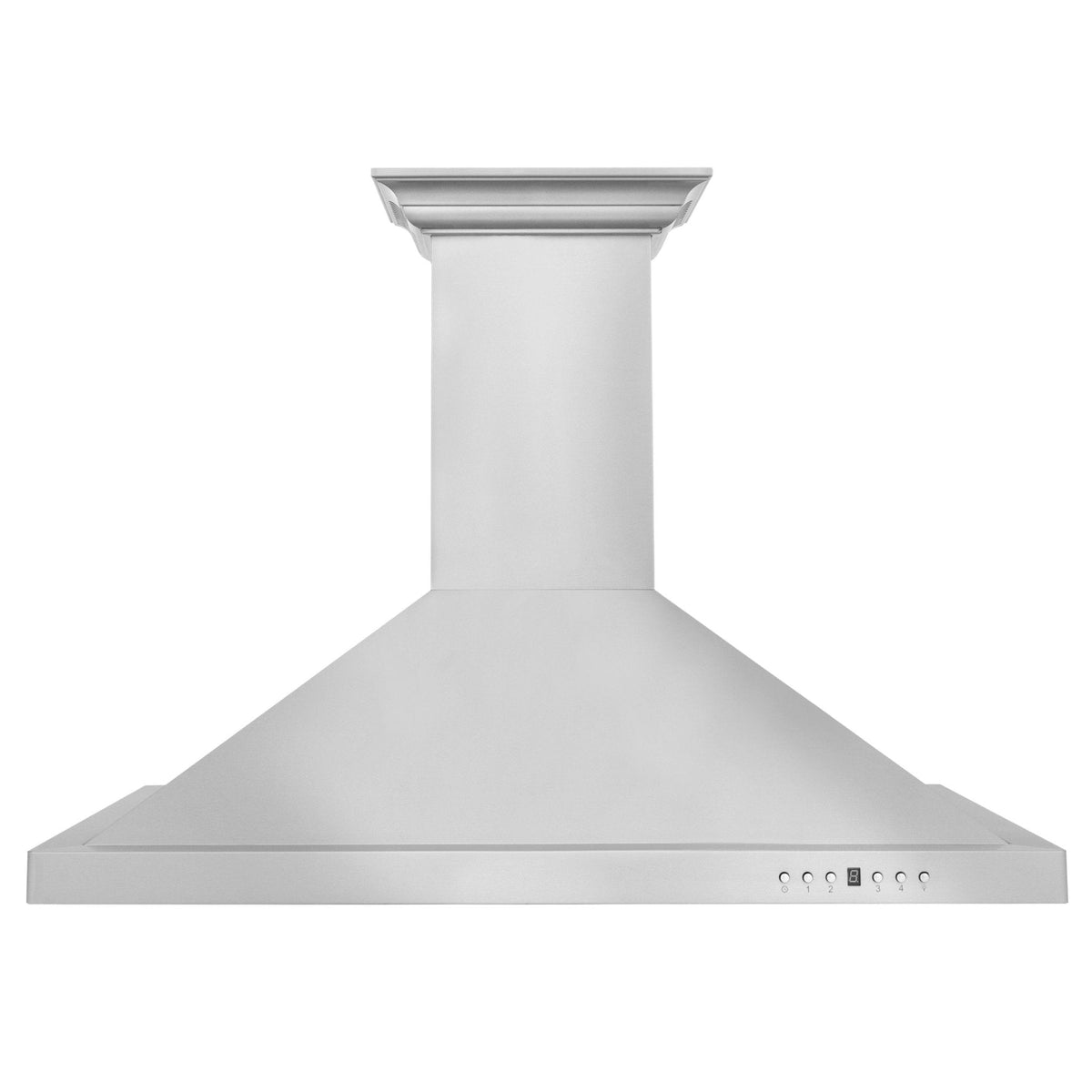Stainless steel wall mount range hood chimney with underside baffle and controls