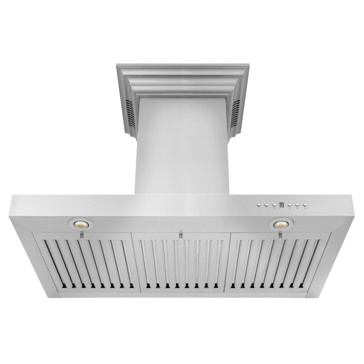 Stainless steel range hood chimney with front grill vent and two round lights