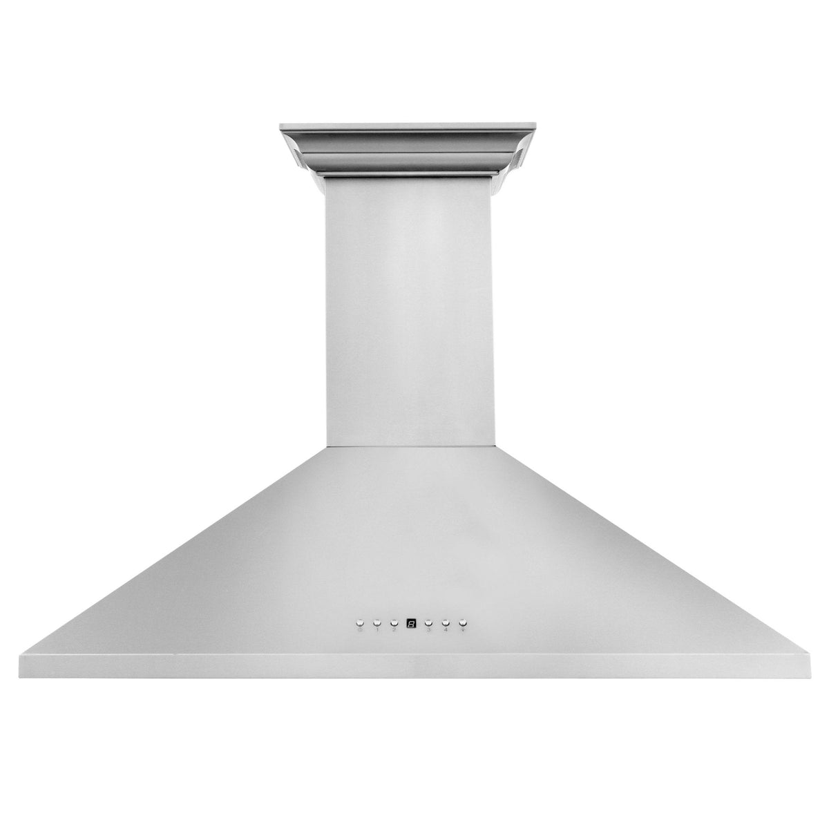 Stainless steel wall-mount range hood with chimney body and front control buttons