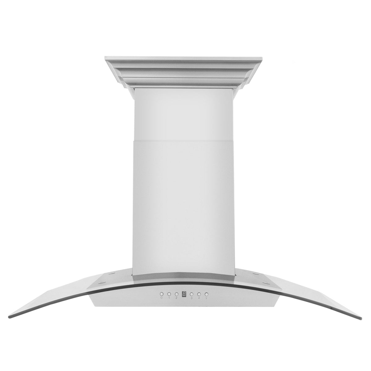 Stainless steel wall-mount range hood chimney with curved canopy front view