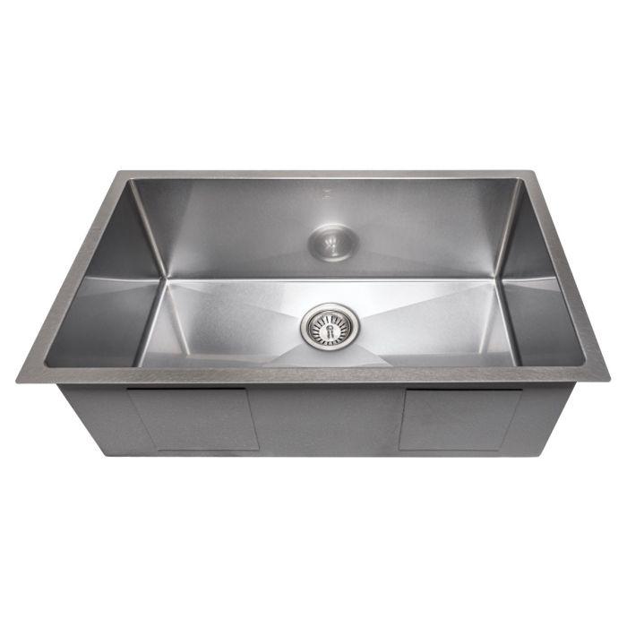 Stainless steel undermount single-bowl kitchen sink with drain opening