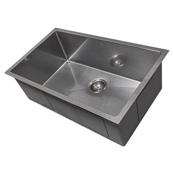 Stainless steel undermount single-bowl kitchen sink with drain openings