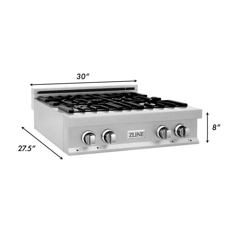 ZLINE 30-Inch Porcelain Gas Stovetop in Fingerprint Resistant Stainless Steel with 4 Gas Burners and Griddle (RTS-GR-30)