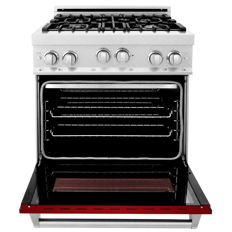 ZLINE 30" Professional 4.0 Cu. Ft. 4 Gas On Gas Range In DuraSnow® Stainless Steel With Red Gloss Door (RGS-RG-30) Ranges ZLINE 