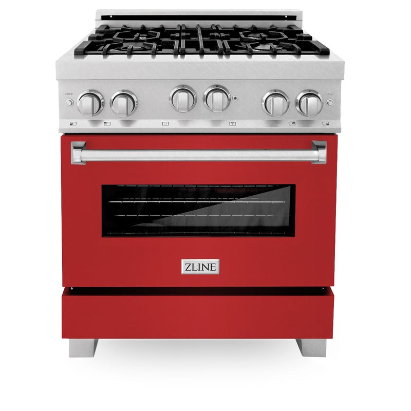 ZLINE 30" Professional 4.0 Cu. Ft. 4 Gas On Gas Range In DuraSnow® Stainless Steel With Red Matte Door (RGS-RM-30) Ranges ZLINE 