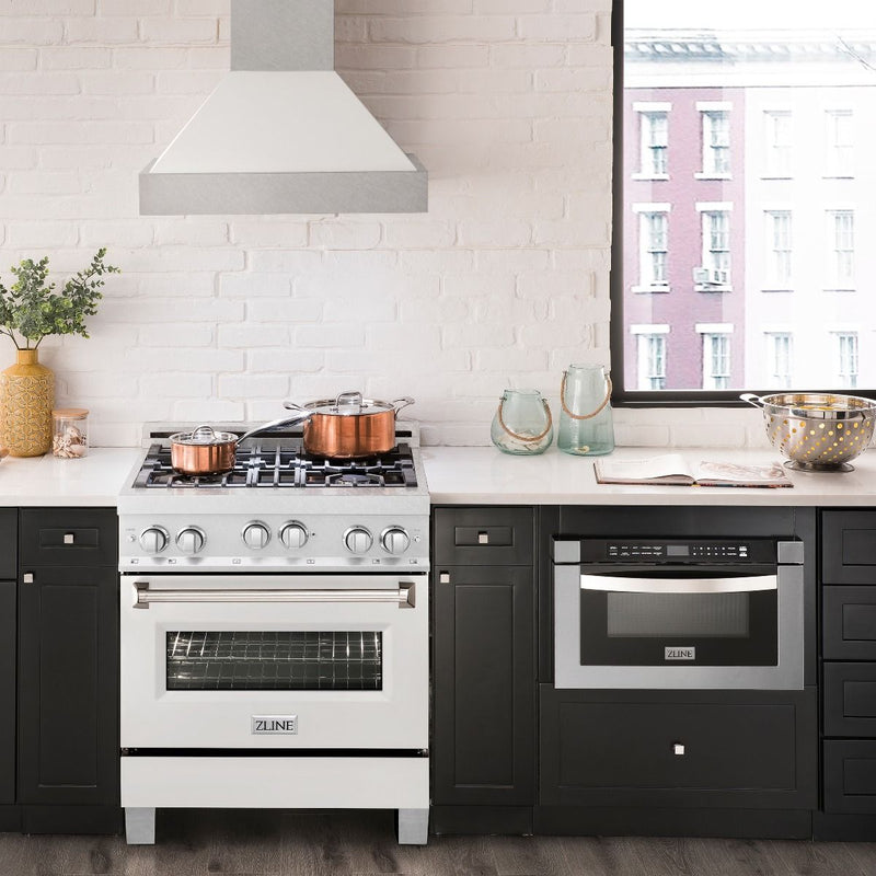 ZLINE 30" Professional 4.0 Cu. Ft. 4 Gas On Gas Range In DuraSnow® Stainless Steel With White Matte Door (RGS-WM-30) Ranges ZLINE 