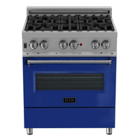 ZLINE 30" Professional Dual Fuel Range in DuraSnow Stainless with Blue Gloss Door (RAS-BG-30) Ranges ZLINE 