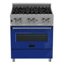 ZLINE 30" Professional Dual Fuel Range in DuraSnow Stainless with Blue Gloss Door (RAS-BG-30) Ranges ZLINE 
