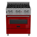 ZLINE 30-inch Legacy Series Dual Fuel Range in Fingerprint Resistant Satin Stainless Steel with Red Gloss Door (RAS-RG-30)