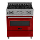 ZLINE 30" Professional Dual Fuel Range in DuraSnow Stainless with Red Gloss Door (RAS-RG-30) Ranges ZLINE 