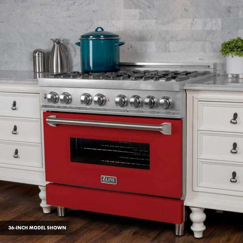 ZLINE 30" Professional Dual Fuel Range in DuraSnow Stainless with Red Matte Door (RAS-RM-30) Ranges ZLINE 