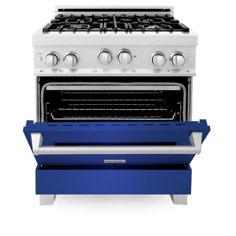 ZLINE 30" Range with 4.0 cu. ft. Gas Oven & Gas Cooktop in DuraSnow Stainless Steel with Blue Matte Door (RGS-BM-30) Ranges ZLINE 